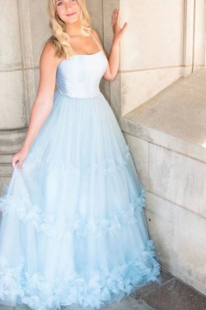 Charming A Line Spaghetti Straps Sleeveless Backless Floor-Length Prom Dress