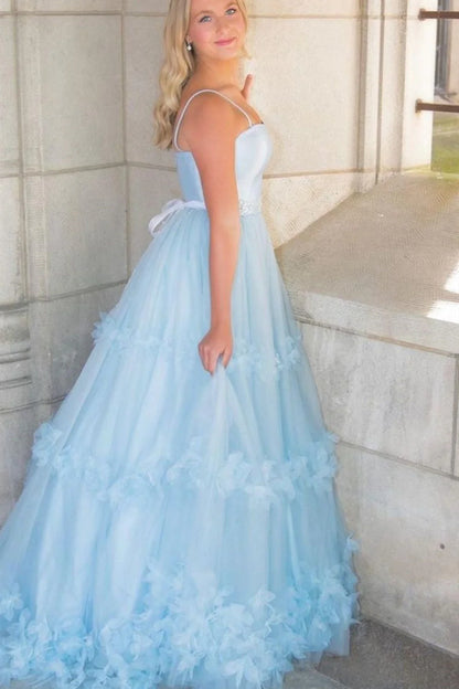 Charming A Line Spaghetti Straps Sleeveless Backless Floor-Length Prom Dress