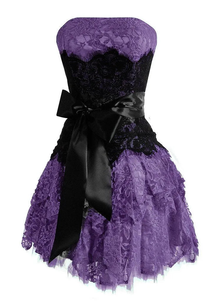 Charming A Line Strapless Sleeveless Lace Short-Mini Homecoming Dress