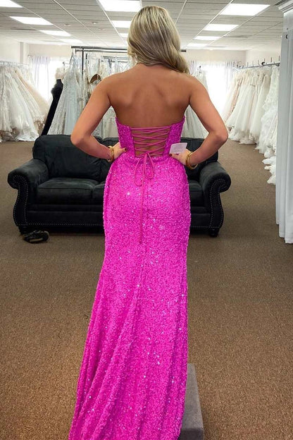 Charming Mermaid Strapless Sleeveless Lace Up Sweep/Brush Train Prom Dress