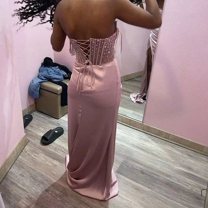 Charming Mermaid Sweetheart Sleeveless Lace Up Floor-Length Prom Dresses