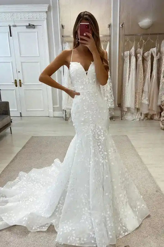 Charming Mermaid Sweetheart Tulle Wedding Dresses with Slit