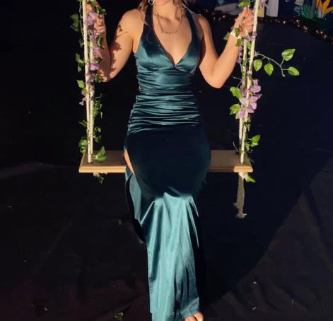 Charming Mermaid V Neck Sleeveless Backless Floor-Length Evening Dress