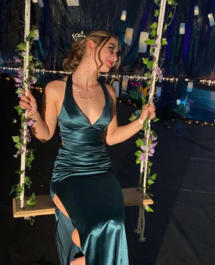 Charming Mermaid V Neck Sleeveless Backless Floor-Length Evening Dress