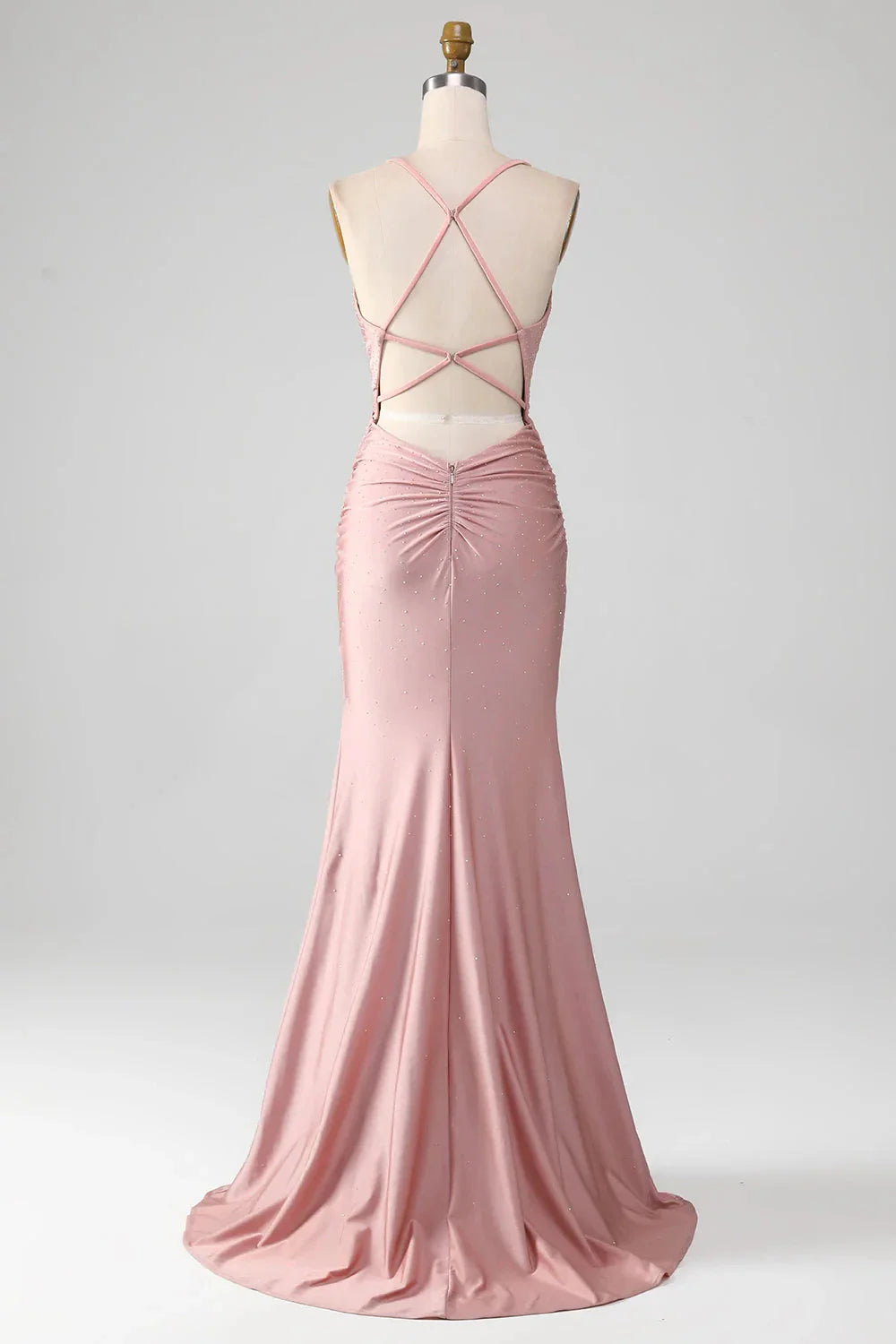 Charming Mermaid V Neck Sleeveless Lace Up Floor-Length prom dress