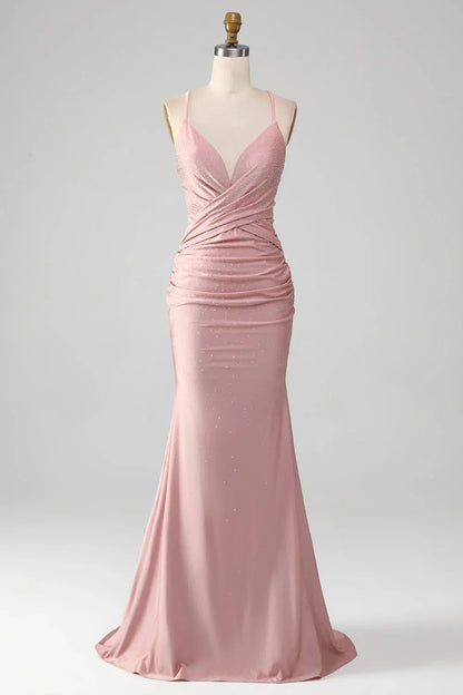 Charming Mermaid V Neck Sleeveless Lace Up Floor-Length prom dress