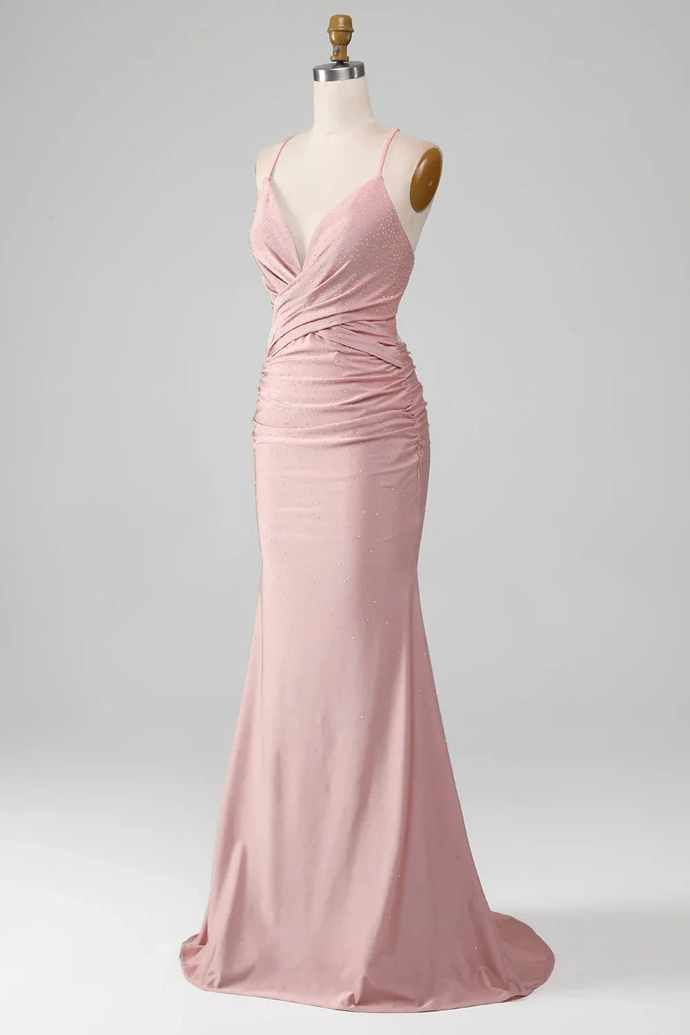 Charming Mermaid V Neck Sleeveless Lace Up Floor-Length prom dress