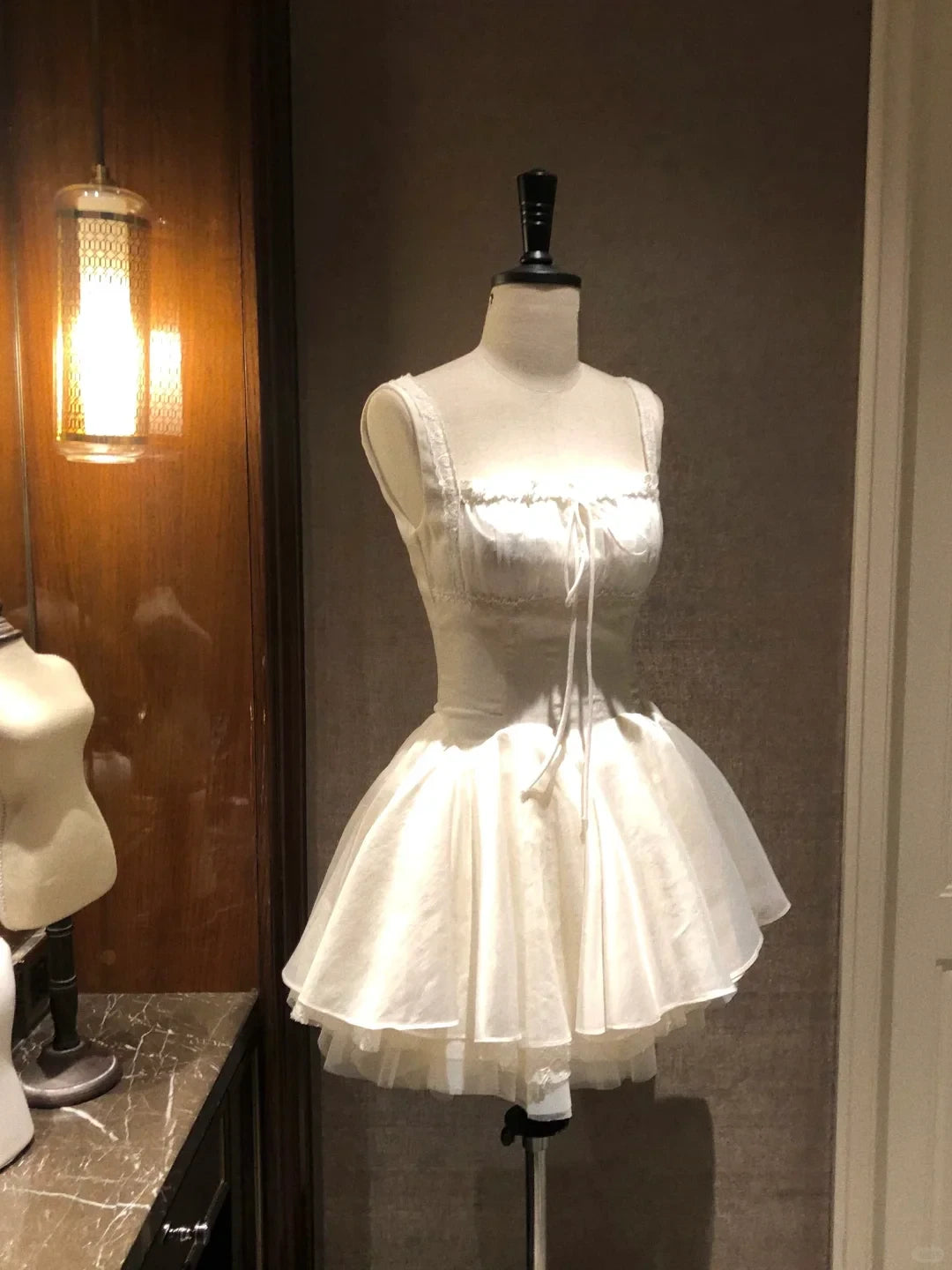 Charming A-Line Square Neck Tie-Front Ruffled White Short Homecoming Dress