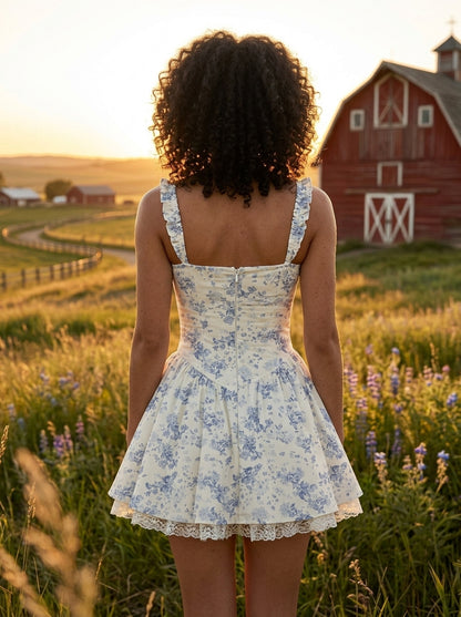 Charming A-Line Sweetheart Corset Floral Print White Mini Homecoming Dress