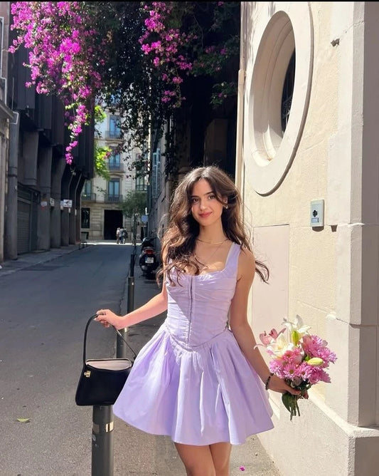 Charming A-Line Sweetheart Pleated Corset Lavender Mini Homecoming Dress