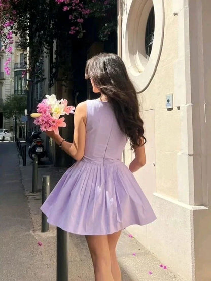 Charming A-Line Sweetheart Pleated Corset Lavender Mini Homecoming Dress