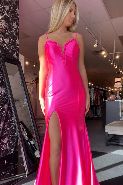 Cheap Fuchsia Prom Dress Satin Mermaid Long Formal Wears