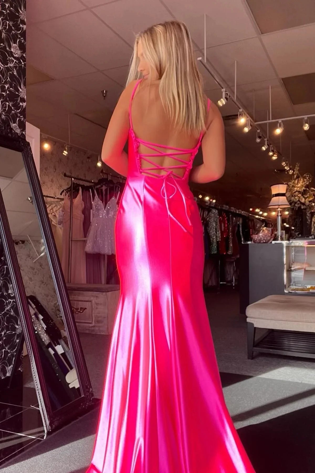 Cheap Fuchsia Prom Dress Satin Mermaid Long Formal Wears