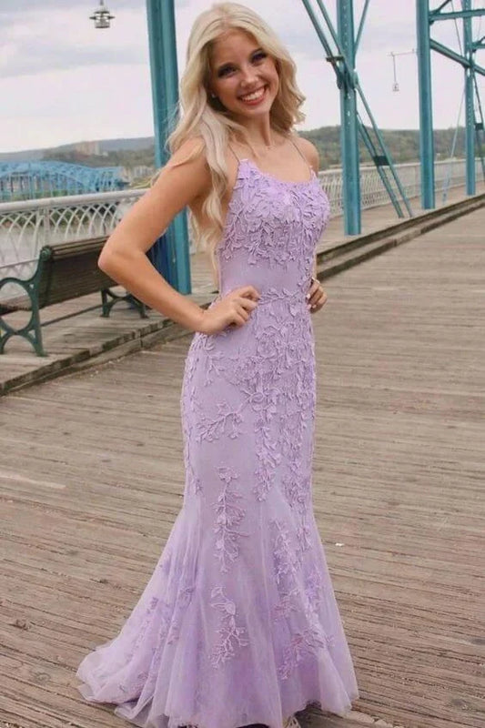 Cheap Lavender Lace Prom Dresses Mermaid Sleeveless