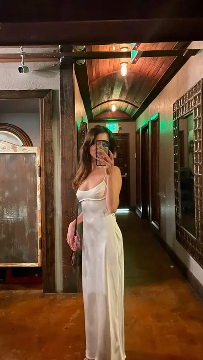 Cheap Sheath/Column Spaghetti Straps Sleeveless Satin Floor-Length Prom Dress