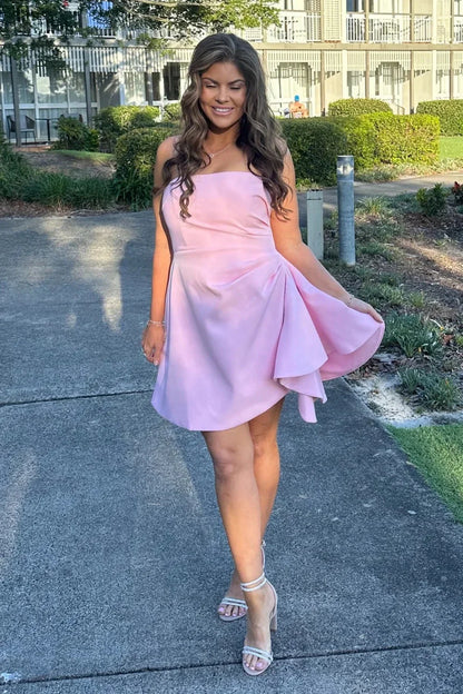 Cheap Short Homecoming Dress Pink Strapless Ruched