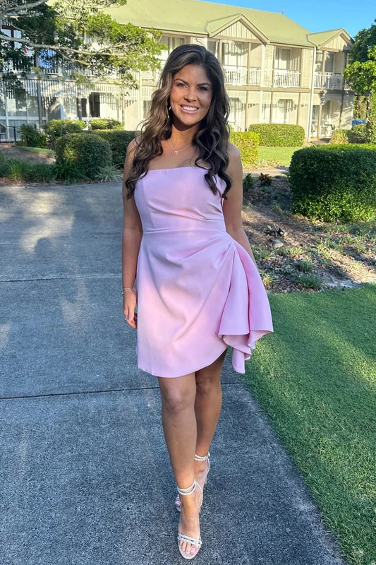 Cheap Short Homecoming Dress Pink Strapless Ruched