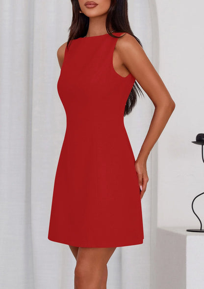 Chic A-Line Crew-Neck Sleeveless Solid-Back Mini Daytime Dress