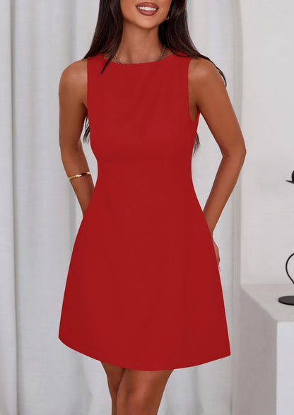 Chic A-Line Crew-Neck Sleeveless Solid-Back Mini Daytime Dress