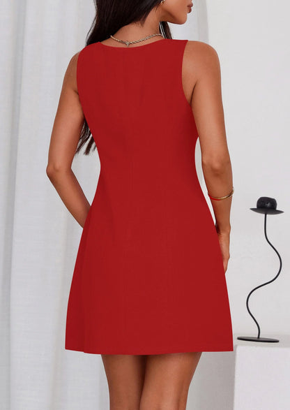 Chic A-Line Crew-Neck Sleeveless Solid-Back Mini Daytime Dress