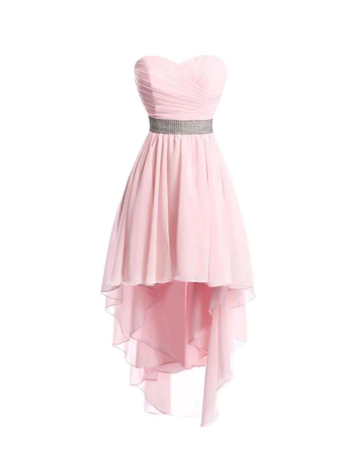 Back view of the chic A-line strapless party dress.