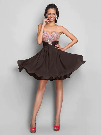 Full length view of the A-line sequin and beaded dress.