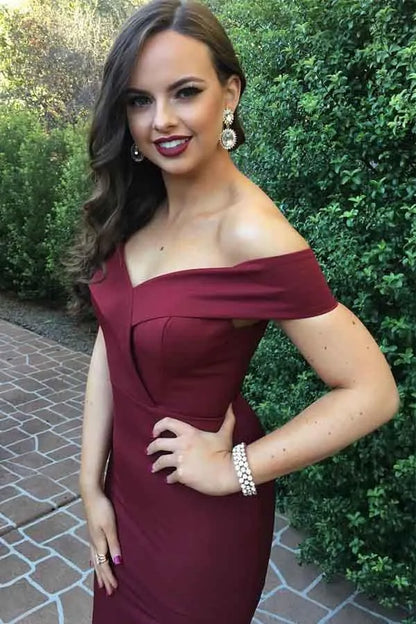 Chic Mermaid Off Shoulder Sleeveless Closed Back Floor Length Slit Evening Dress