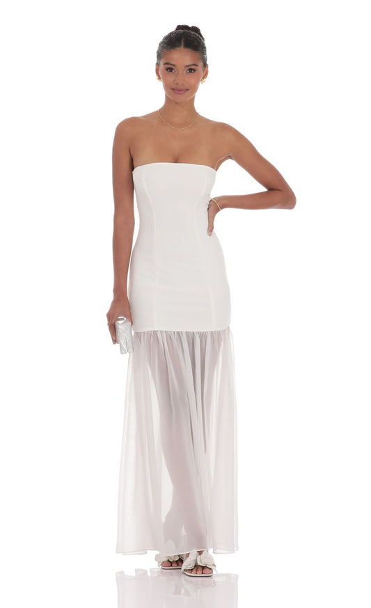 Chic Mermaid Strapless Sleeveless Back-Zip Ivory Layered-Fabric Floor-Length Prom Dresses