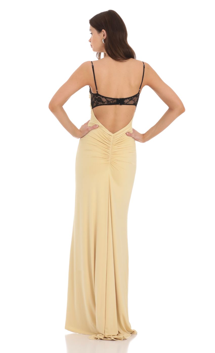Chic Sheath Spaghetti-Strap Sleeveless Deep-Open-Back Buttercream Jersey-Lace Floor-Length Prom Dresses