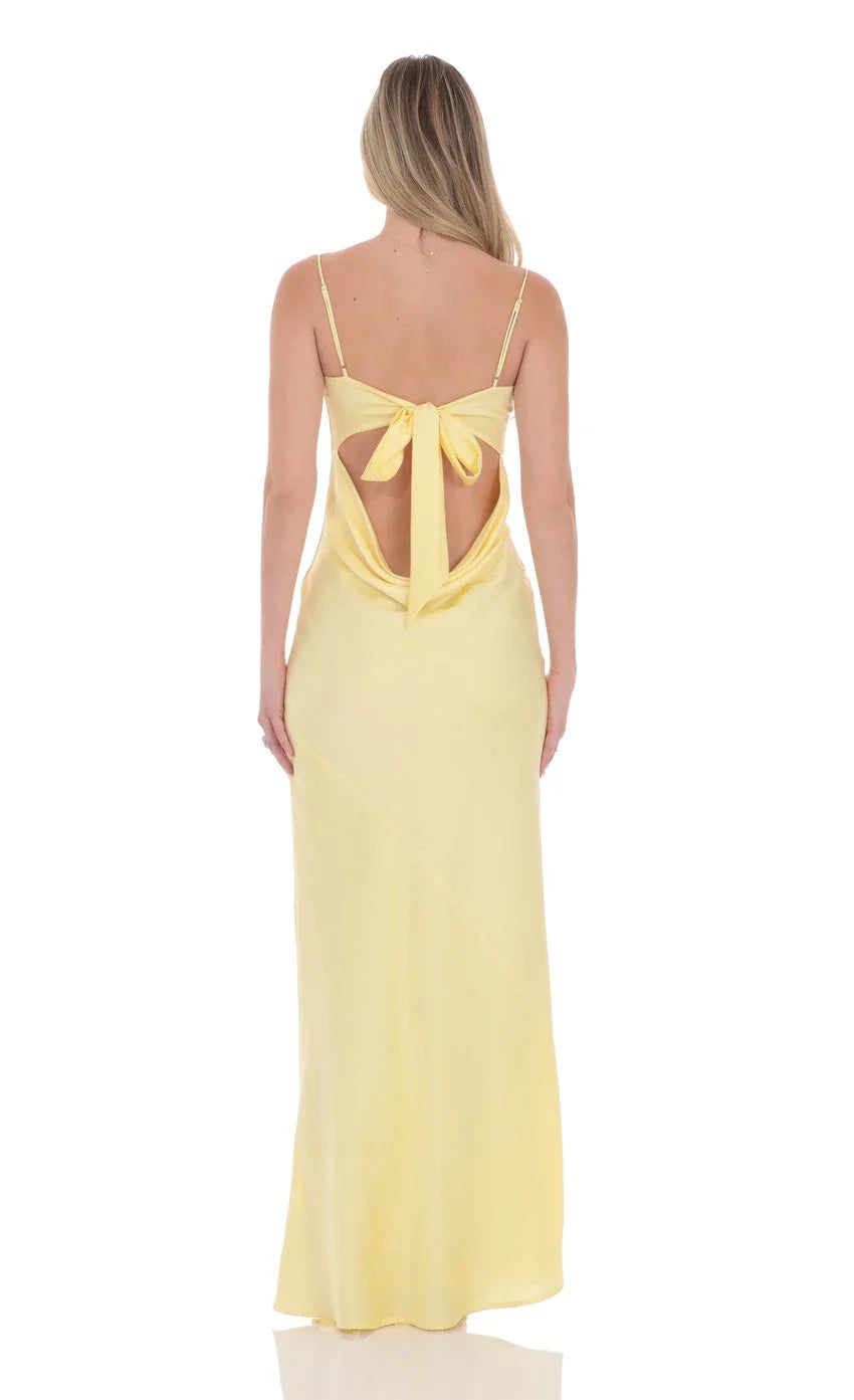 Chic Sheath Square-Neck Satin Spaghetti-Strap Bow-Back Floor-Length Prom Dresses