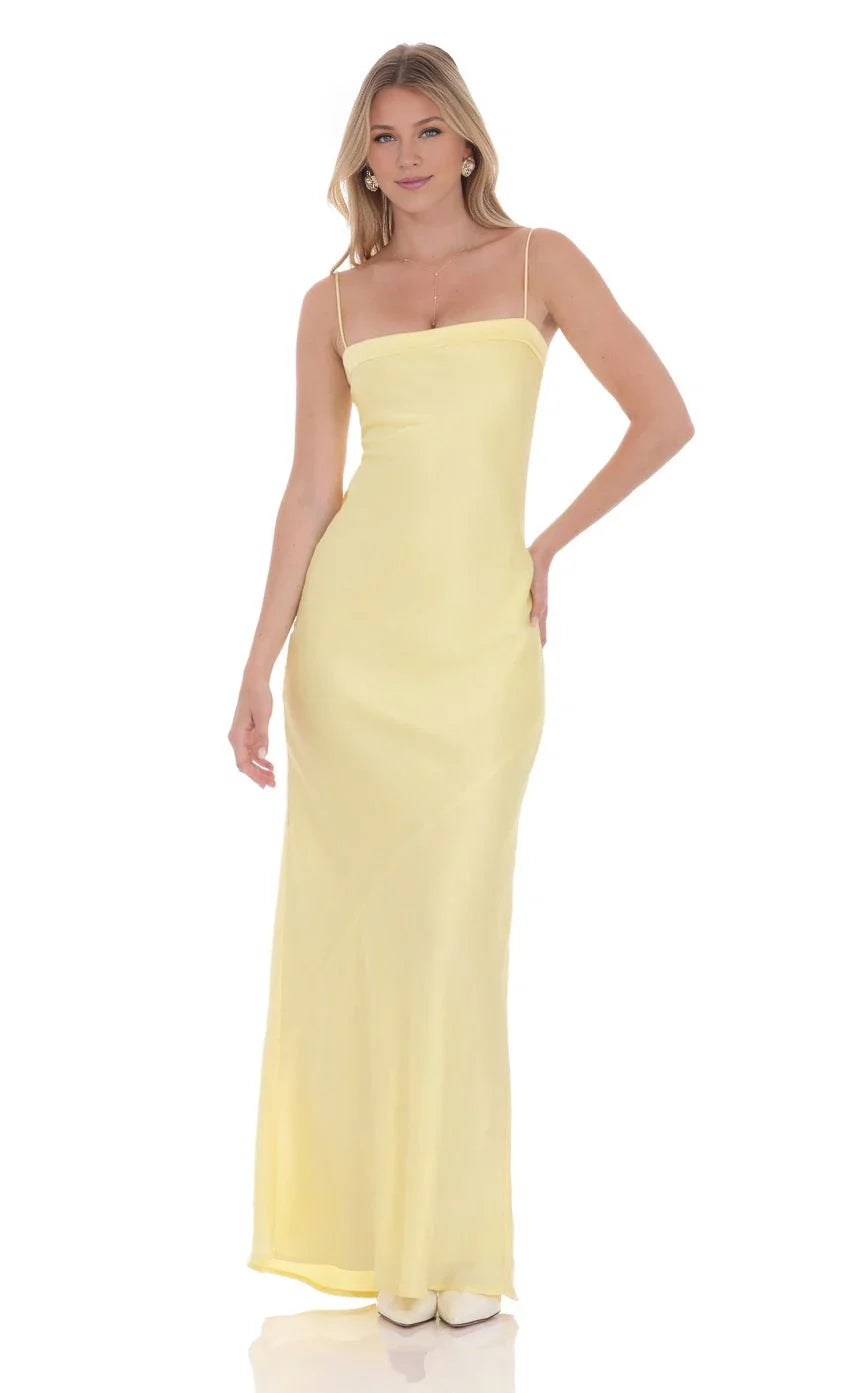 Chic Sheath Square-Neck Satin Spaghetti-Strap Bow-Back Floor-Length Prom Dresses