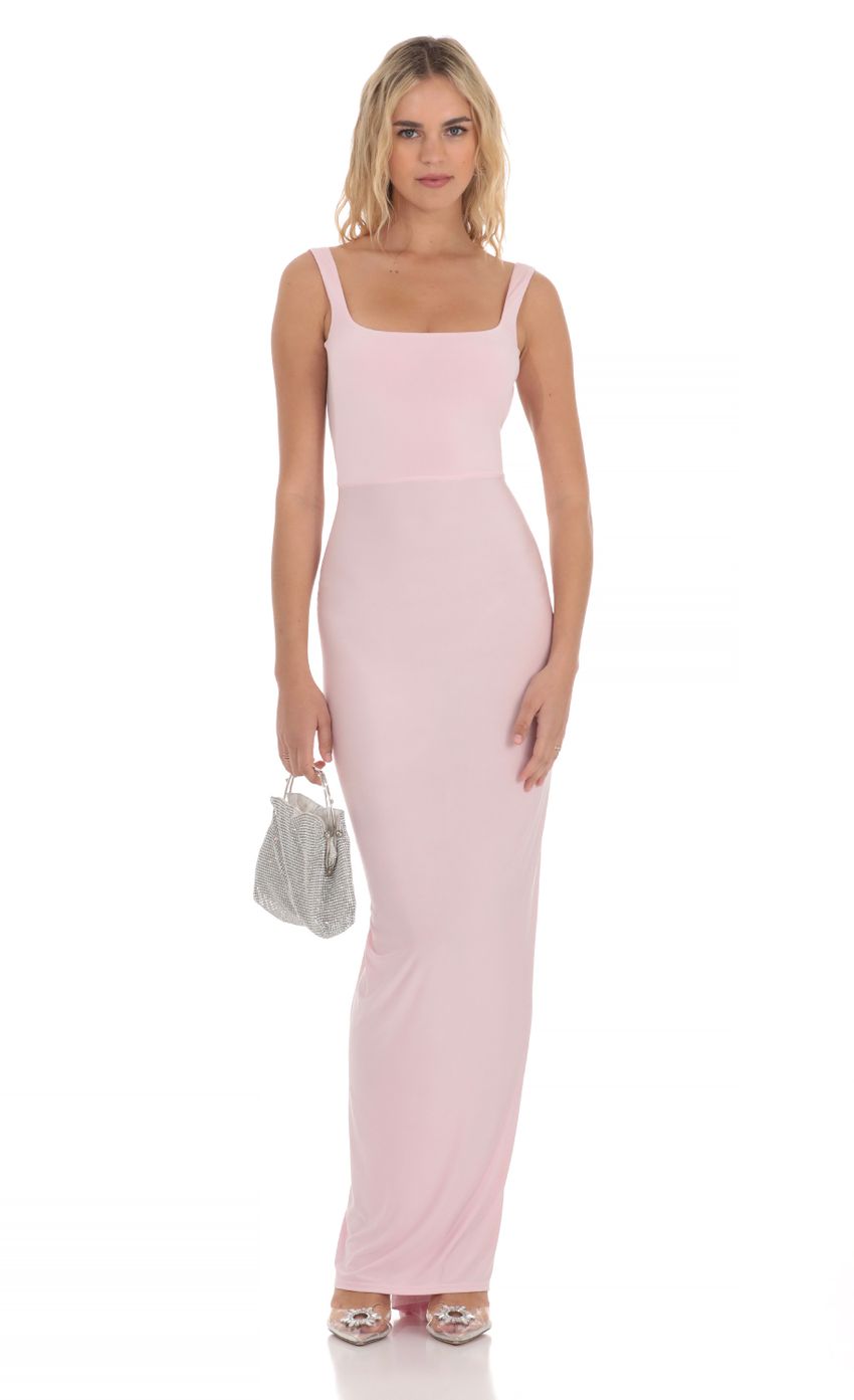 Chic Sheath Square-Neck Sleeveless Cut-Out-Back Blush Stretch-Fabric Floor-Length Prom Dresses