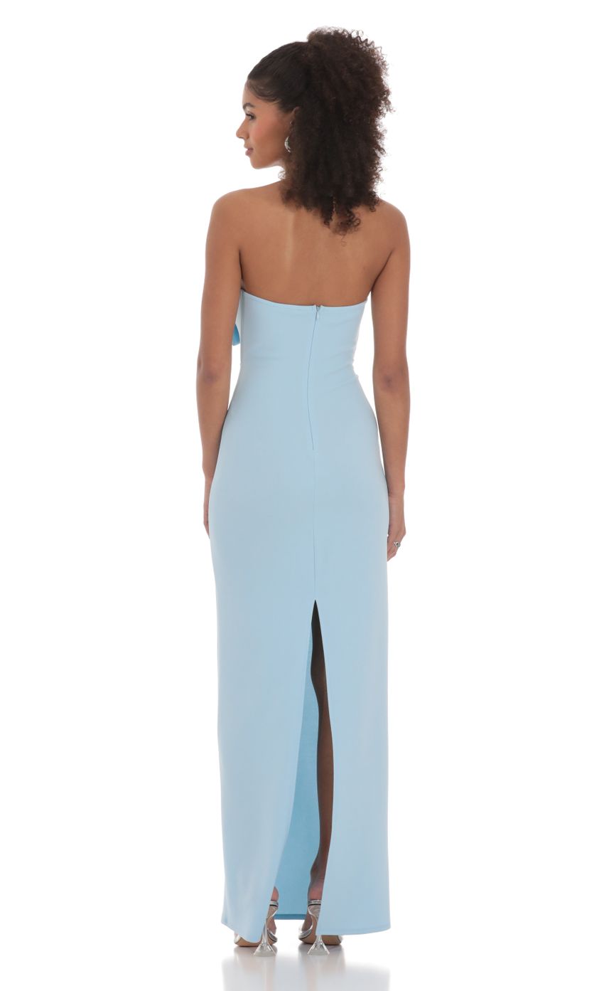 Chic Sheath Strapless Sleeveless Cut-Out-Front Bow-Accent Sky Blue Stretch-Fabric Floor-Length Prom Dresses