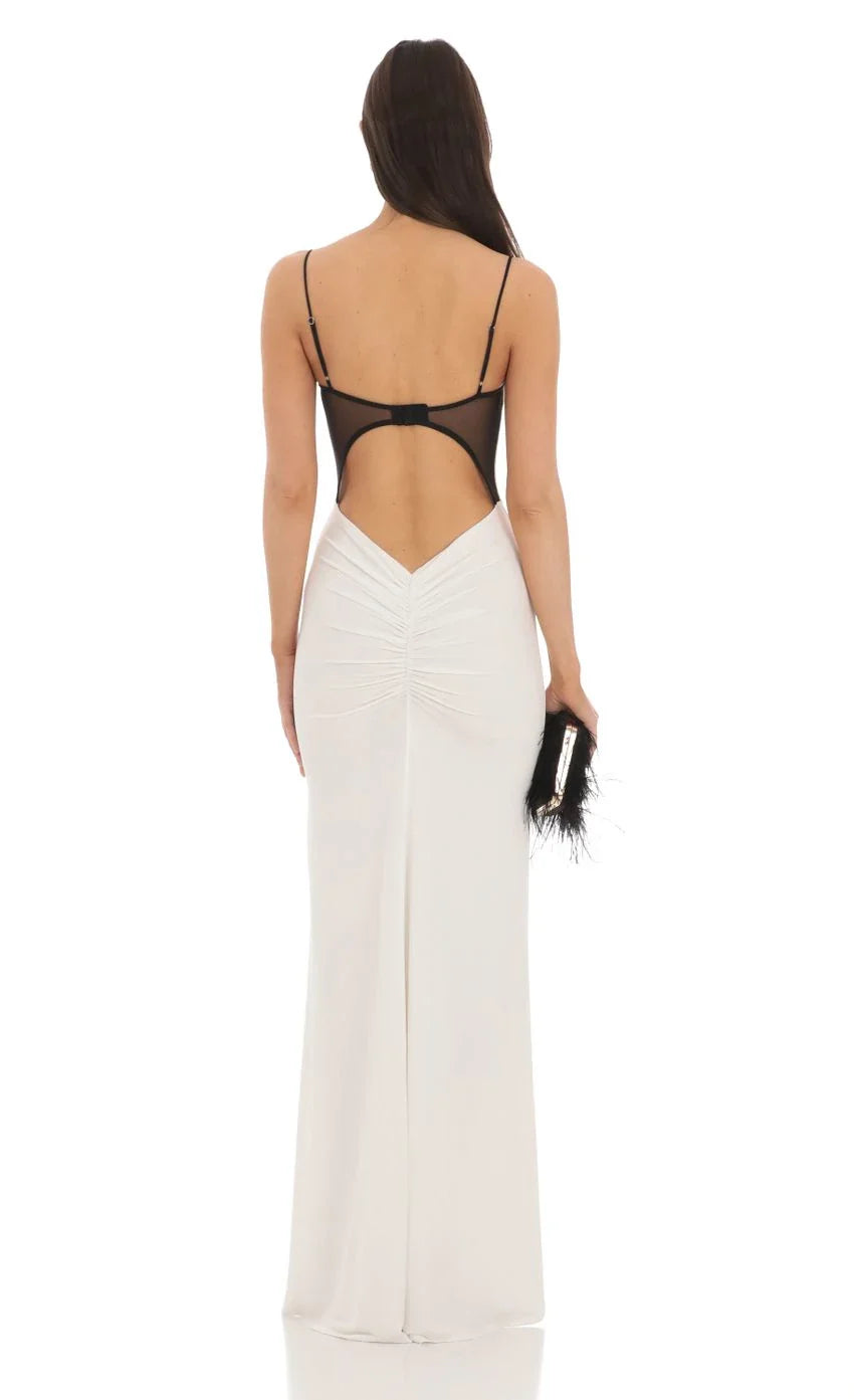 Chic Sheath Sweetheart Spaghetti-Strap Mesh-Cut-Out-Back Floor-Length Prom Dresses