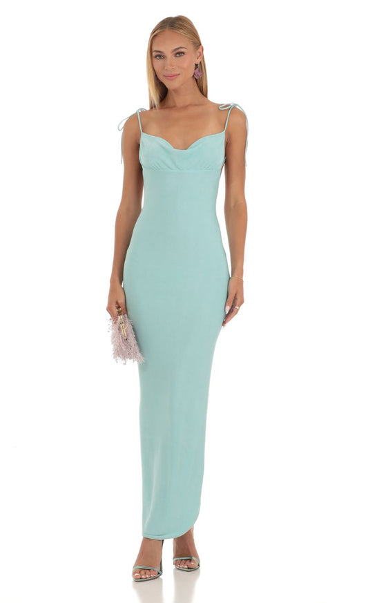 Chic Sheath Tie-Strap Sleeveless Deep-Open-Back Mint Jersey Floor-Length Prom Dresses