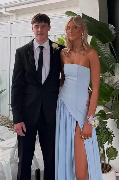 Chic Strapless Drop Waist Formal Dress With Slit