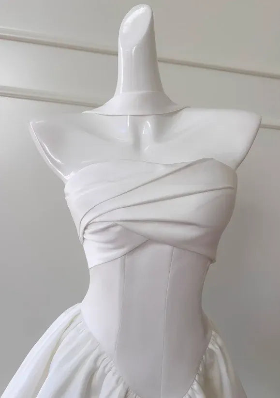 Chic Strapless Ruched Corset Tiered A-Line Mini Dress with Halter Strap