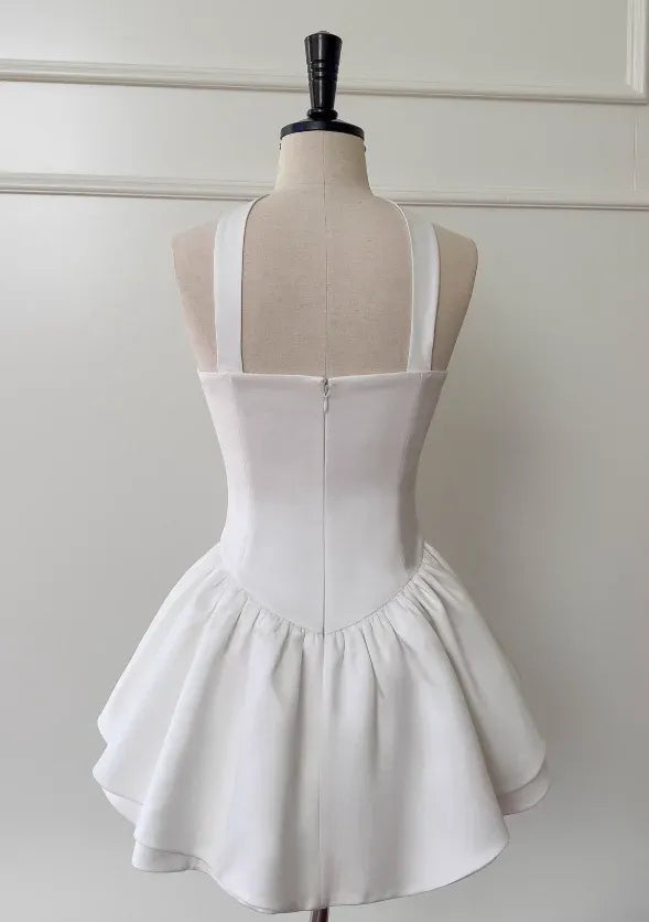 Chic Strapless Ruched Corset Tiered A-Line Mini Dress with Halter Strap