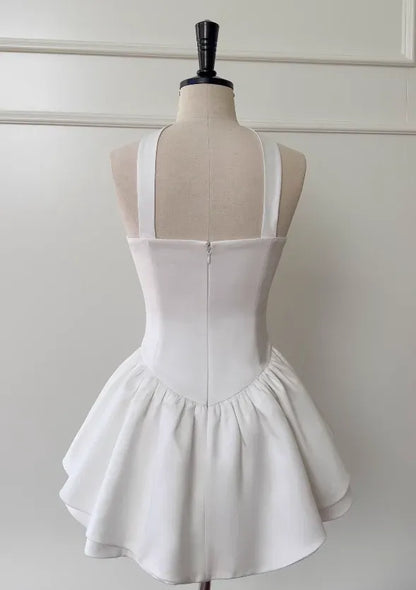 Chic Strapless Ruched Corset Tiered A-Line Mini Dress with Halter Strap