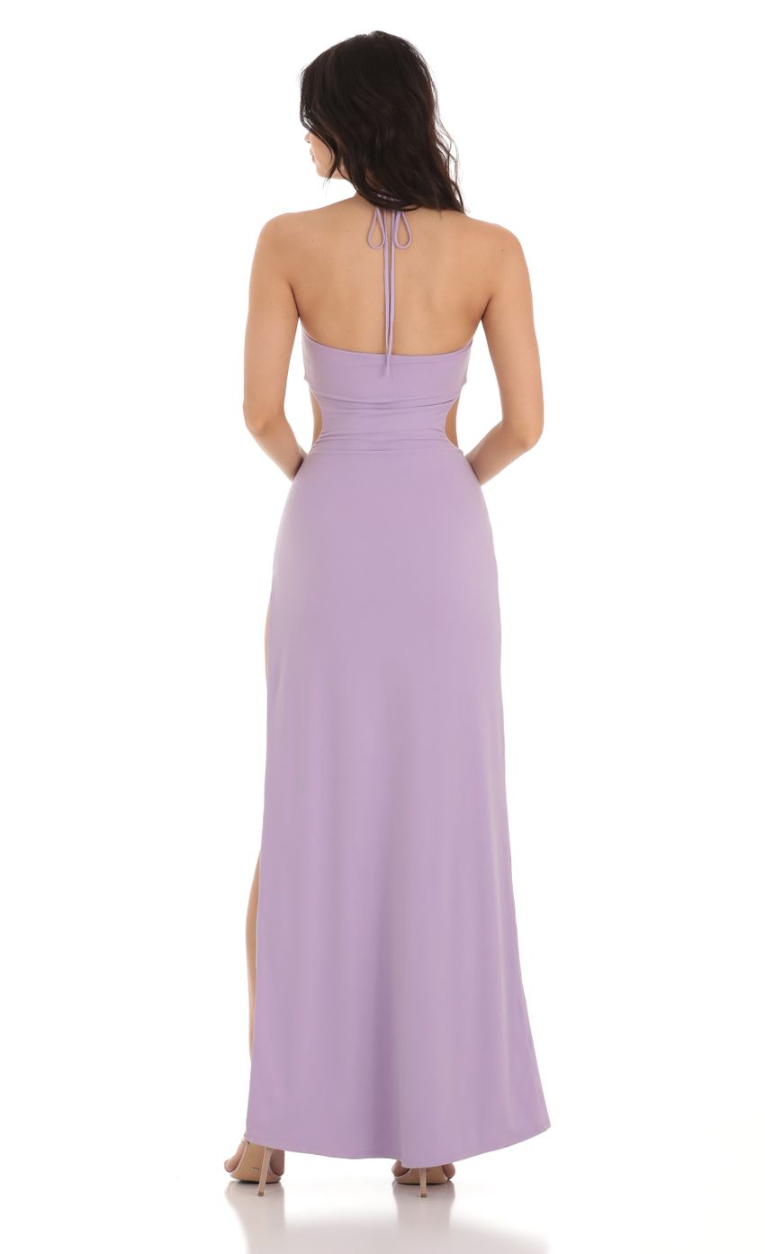 Chic Two-Piece Bodycon Halter-Neck Cut-Out Tie-Back Lavender Jersey Floor-Length Prom Dresses