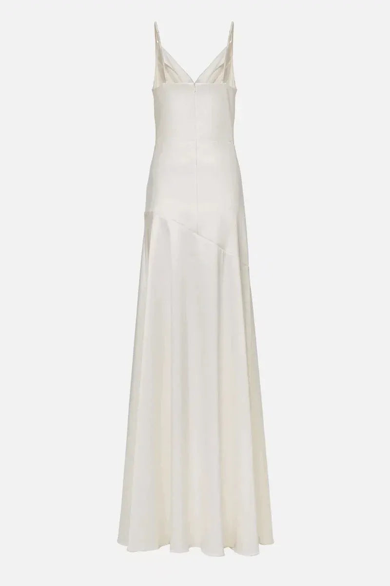 Chic A-Line Cowl Neck Sleeveless Slit Ivory Maxi Prom Dress for Women ready to ship