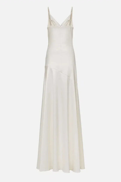 Chic A-Line Cowl Neck Sleeveless Slit Ivory Maxi Prom Dress for Women ready to ship