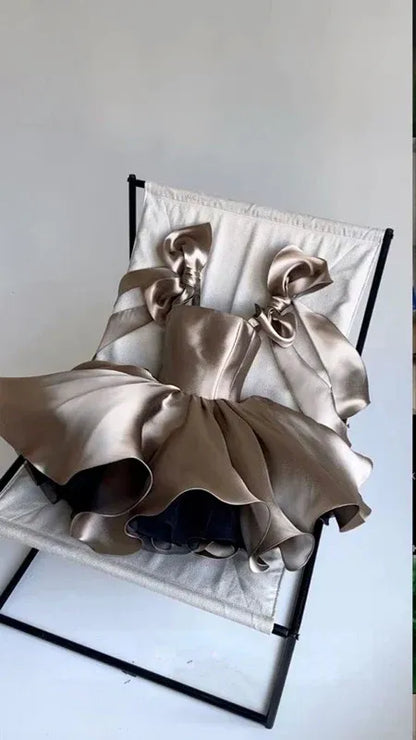 Chic A-Line Off Shoulder Sleeveless Pleated Satin Short-Mini Homecoming Dress