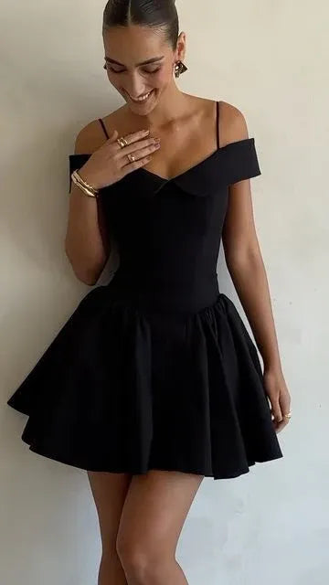Chic A-line Off Shoulder Flared Mini Party Dress Homecoming Dress
