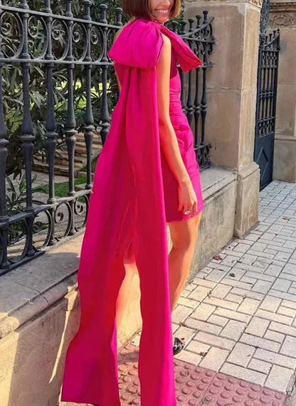 Chic Bodycon One-Shoulder Bow Taffeta Hot Pink Mini Homecoming Dress With Streamer