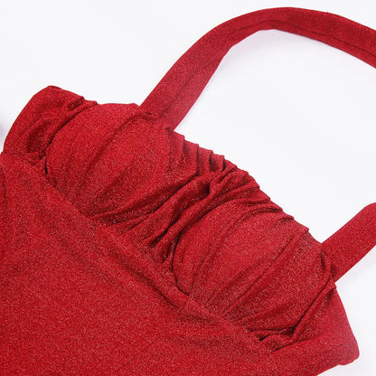 Elegant Bodycon Choker Neck Ruched Red Mini Homecoming Dress for Women