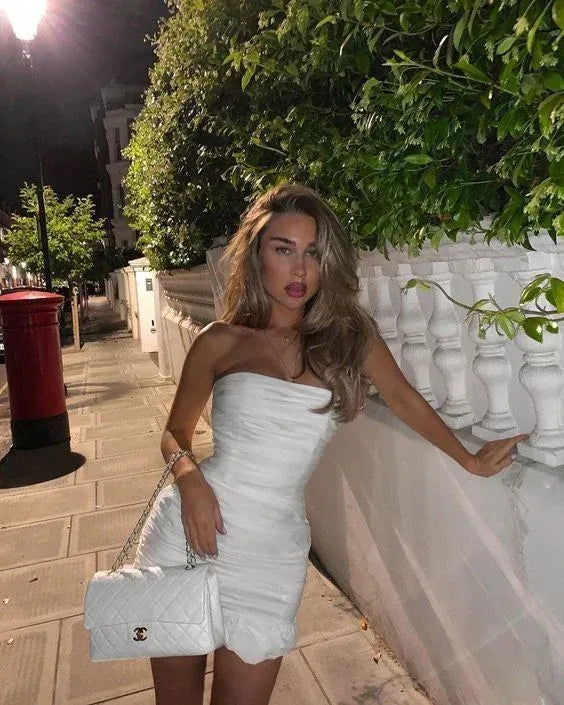 Chic Bodycon Strapless Ruffle Hem Mini Party Dress Homecoming Dress