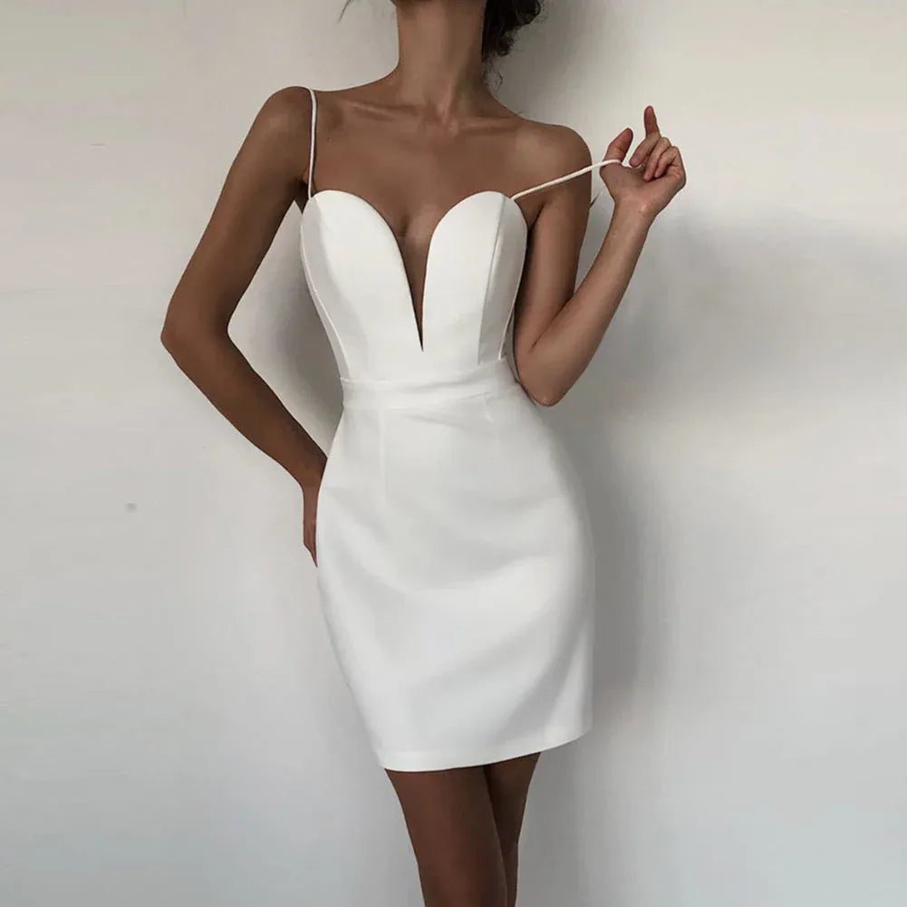 Elegant Bodycon Sweetheart Spaghetti Strap Fitted White Mini Homecoming Dress for Women
