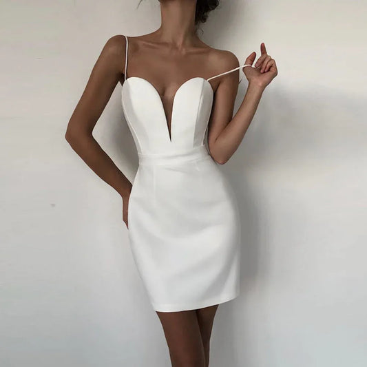 Chic Bodycon Sweetheart Spaghetti Strap White Mini Homecoming Dress