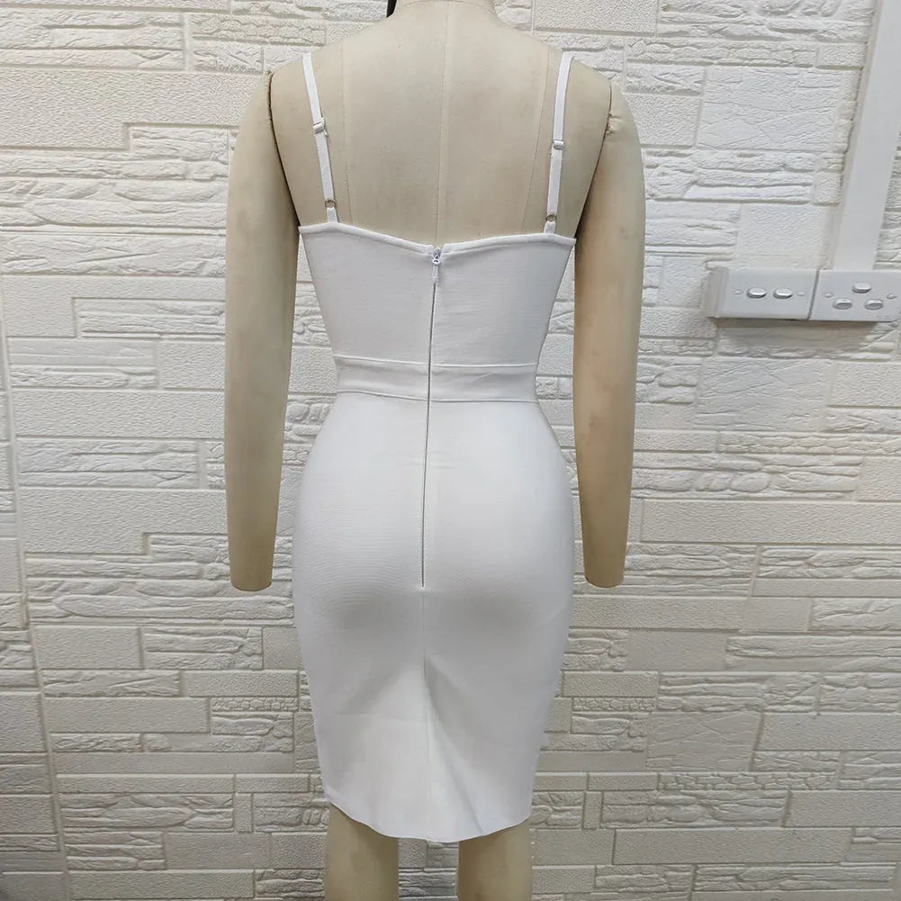 Elegant Bodycon Sweetheart Spaghetti Strap Fitted White Mini Homecoming Dress for Women